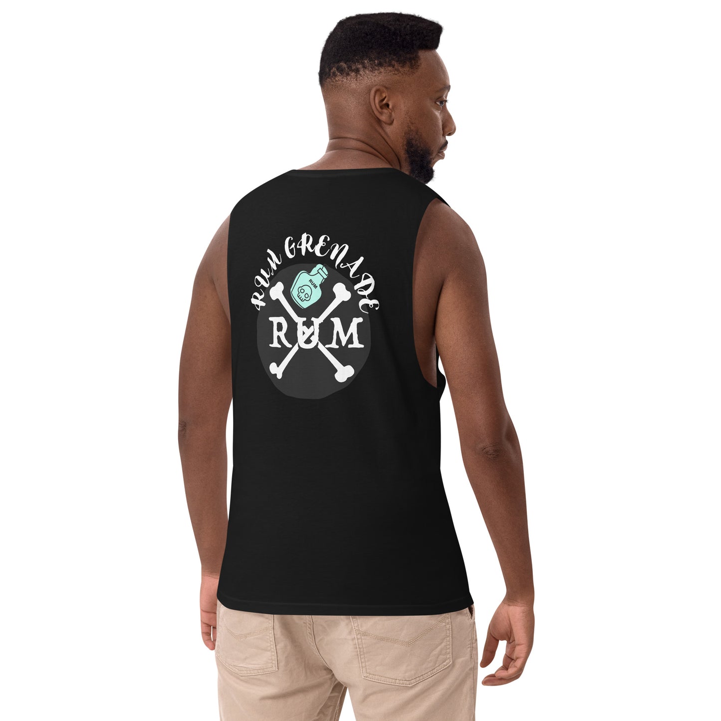 Rum Grenade in Black drop arm tank top