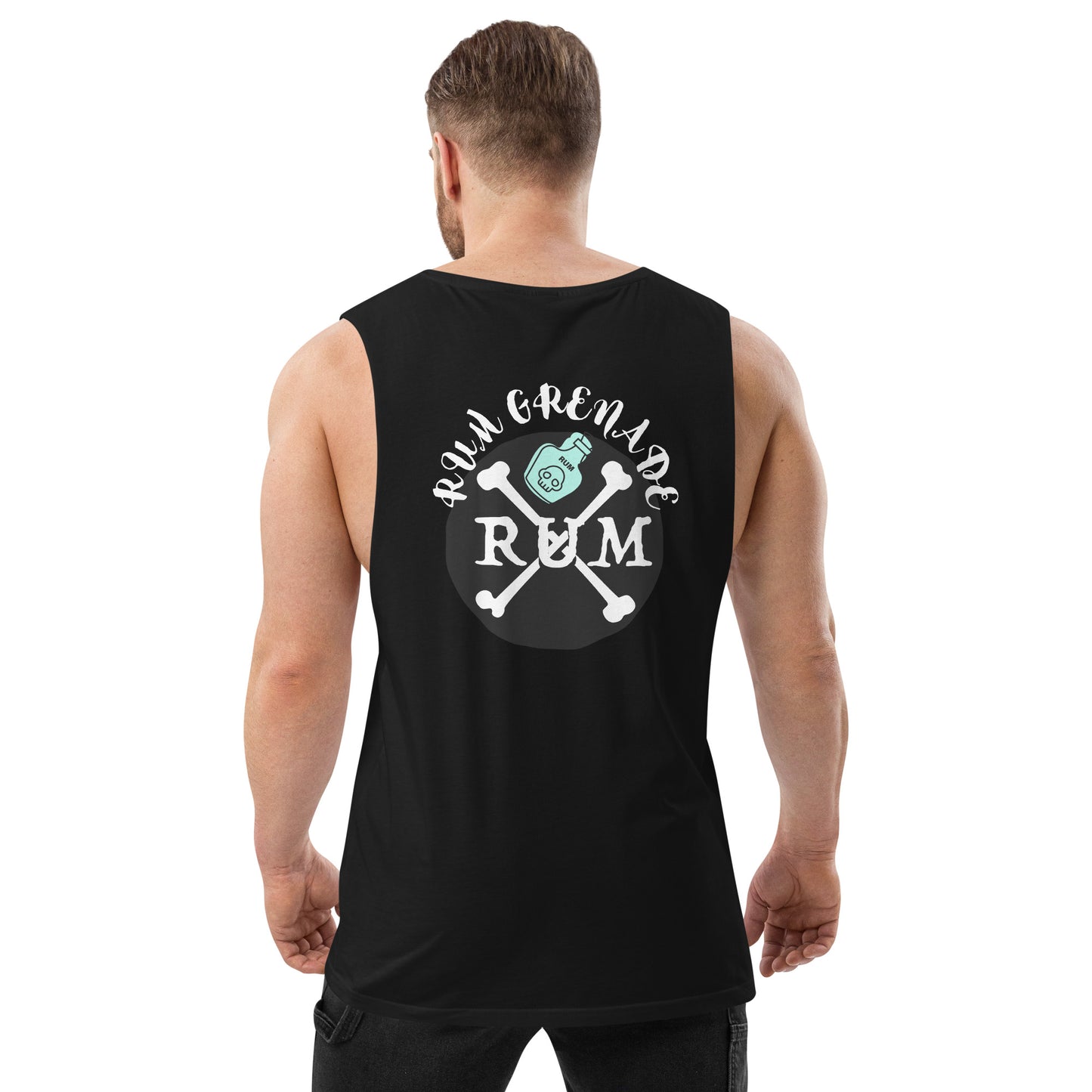 Rum Grenade in Black drop arm tank top