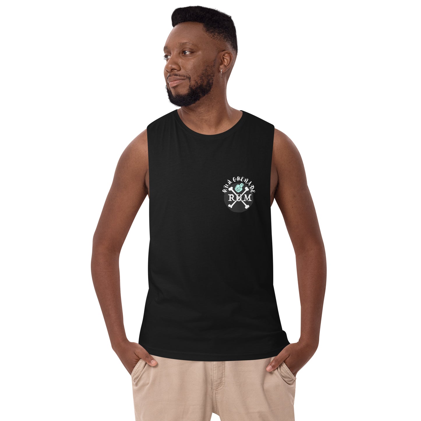 Rum Grenade in Black drop arm tank top