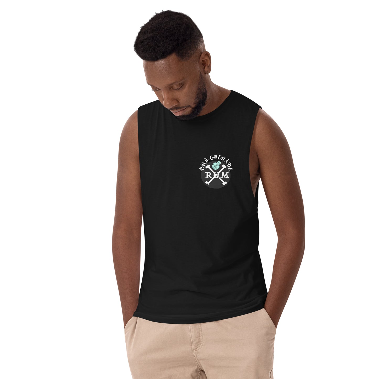 Rum Grenade in Black drop arm tank top