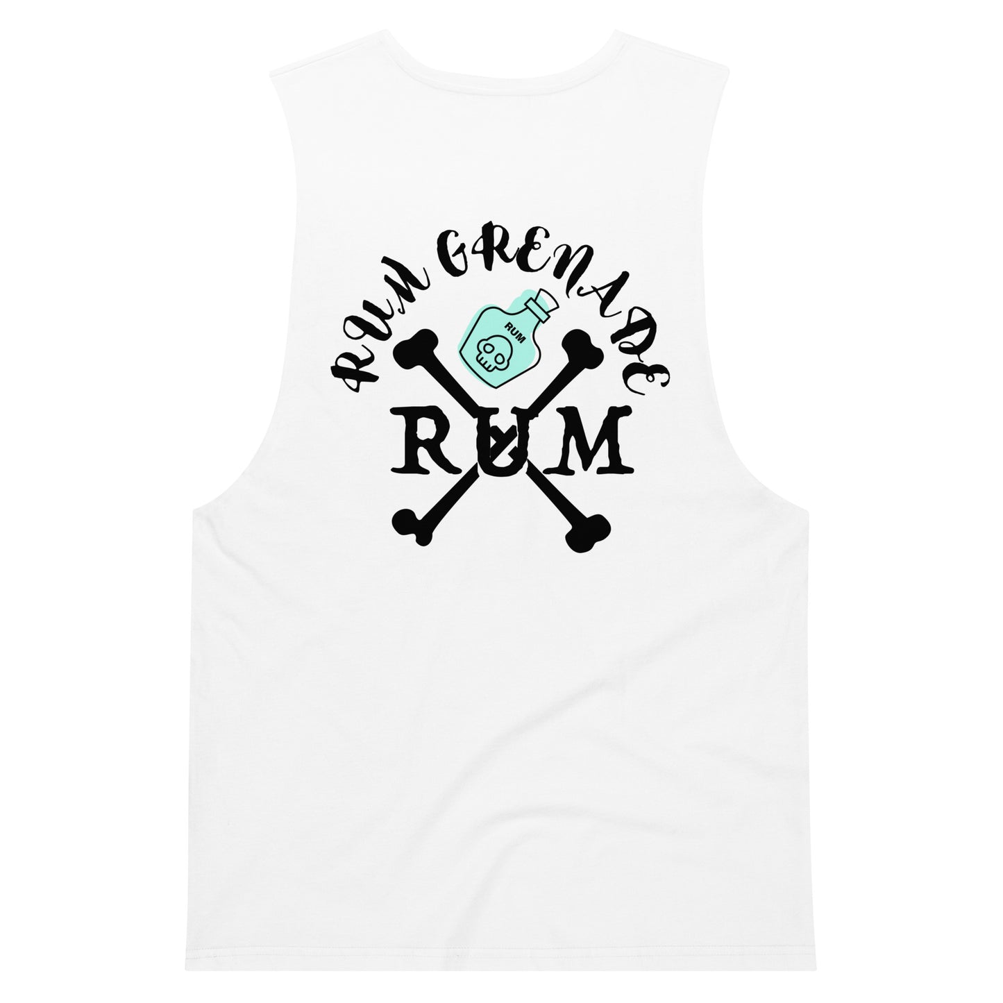 Rum Grenade in White drop arm tank top