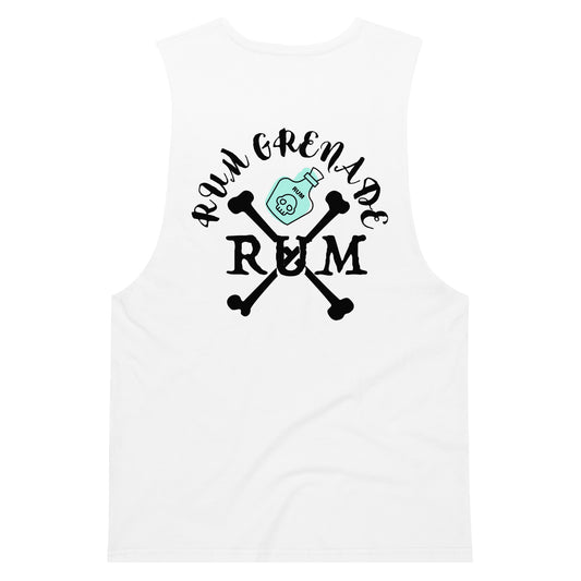 Rum Grenade in White drop arm tank top