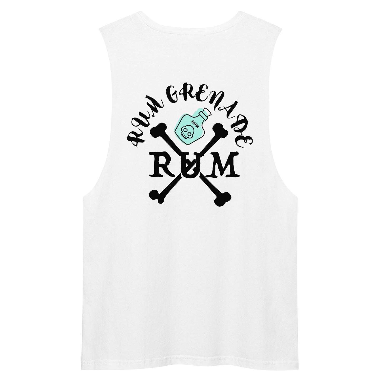 Rum Grenade in White drop arm tank top