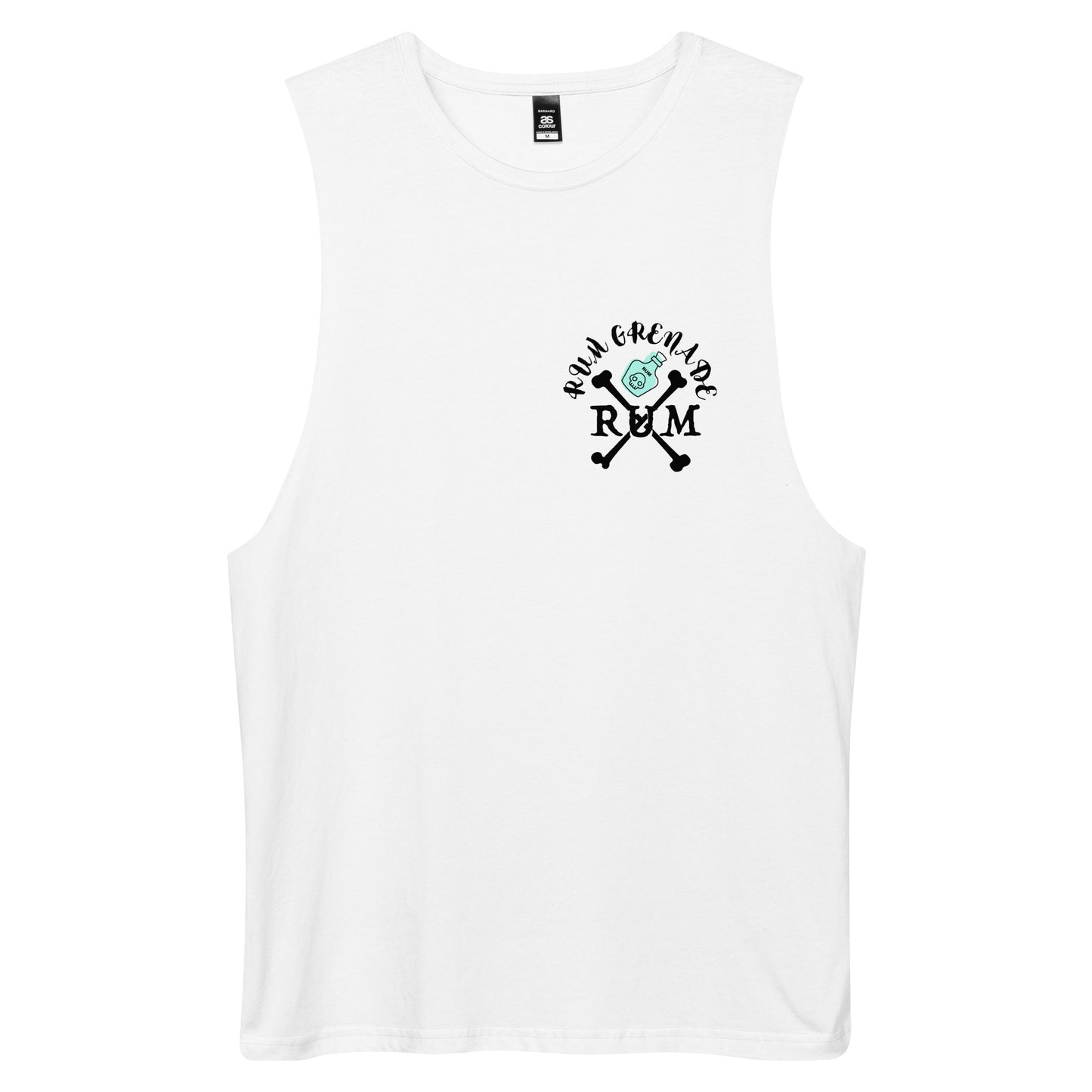 Rum Grenade in White drop arm tank top