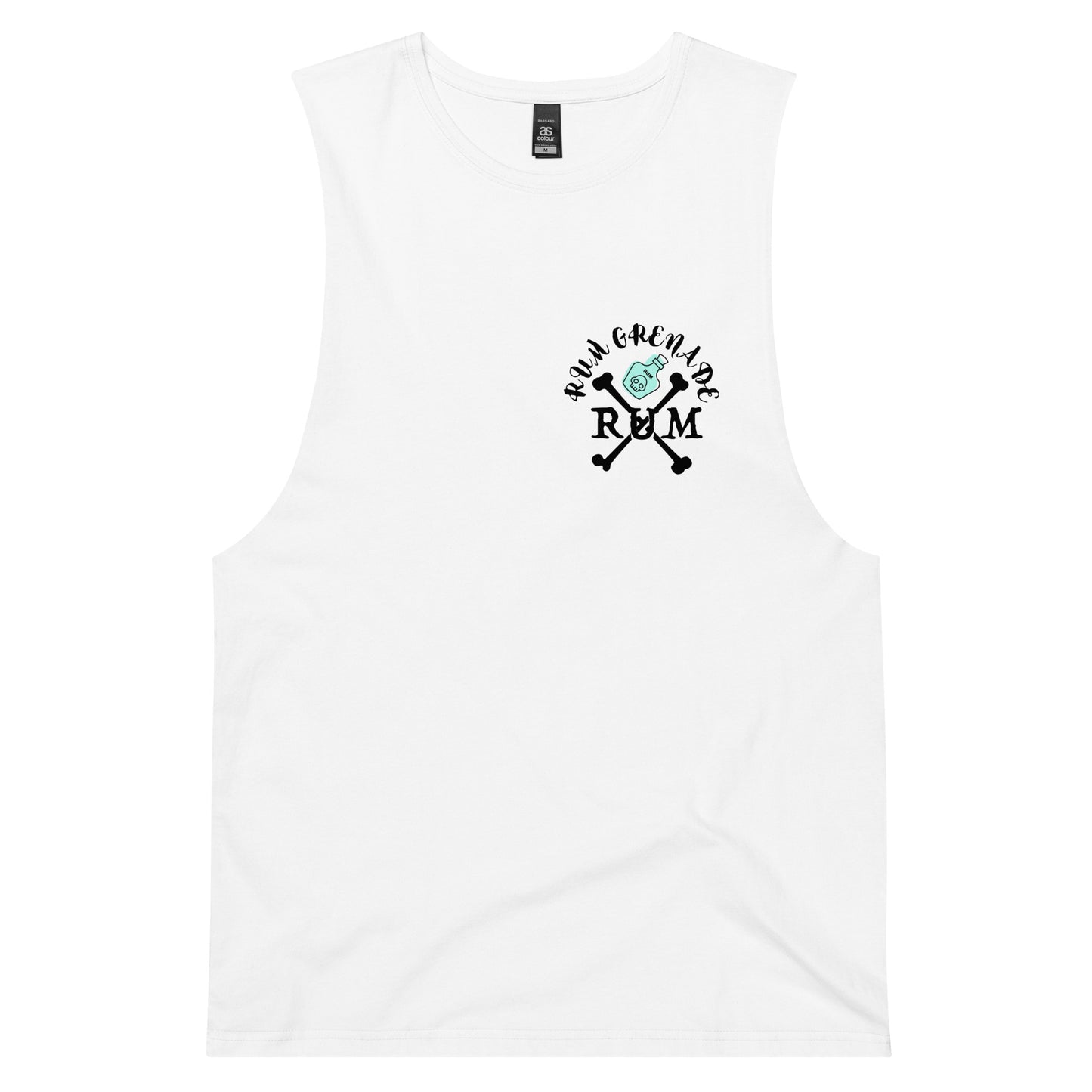 Rum Grenade in White drop arm tank top