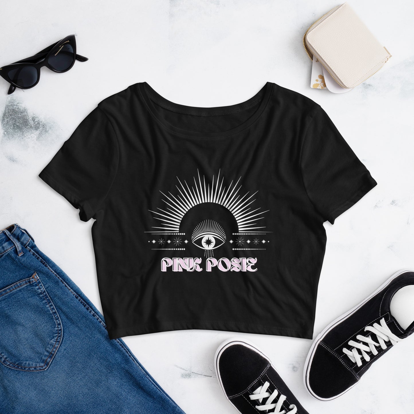 Pink Posie Dark Crop Tee